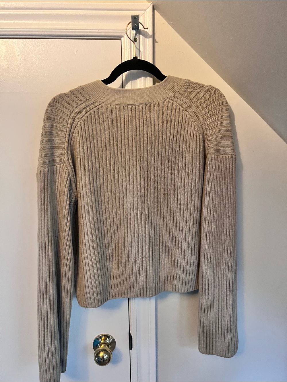 H&M Ribbed V-Neck Button Cardigan - Beige - Picture 3 of 4